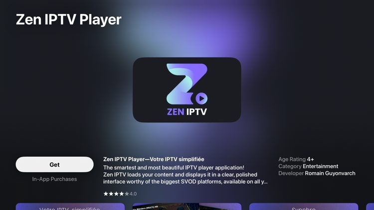 Zen IPTV Player interface